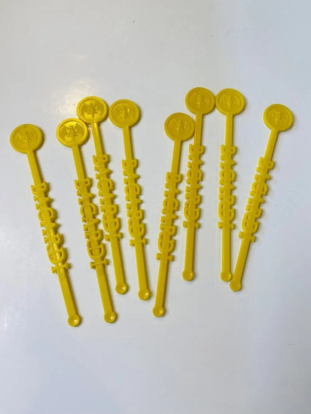 Lot of 8 Vintage Bacardi Yellow Plastic Swizzle Cocktail Sticks Stirrers 6.25